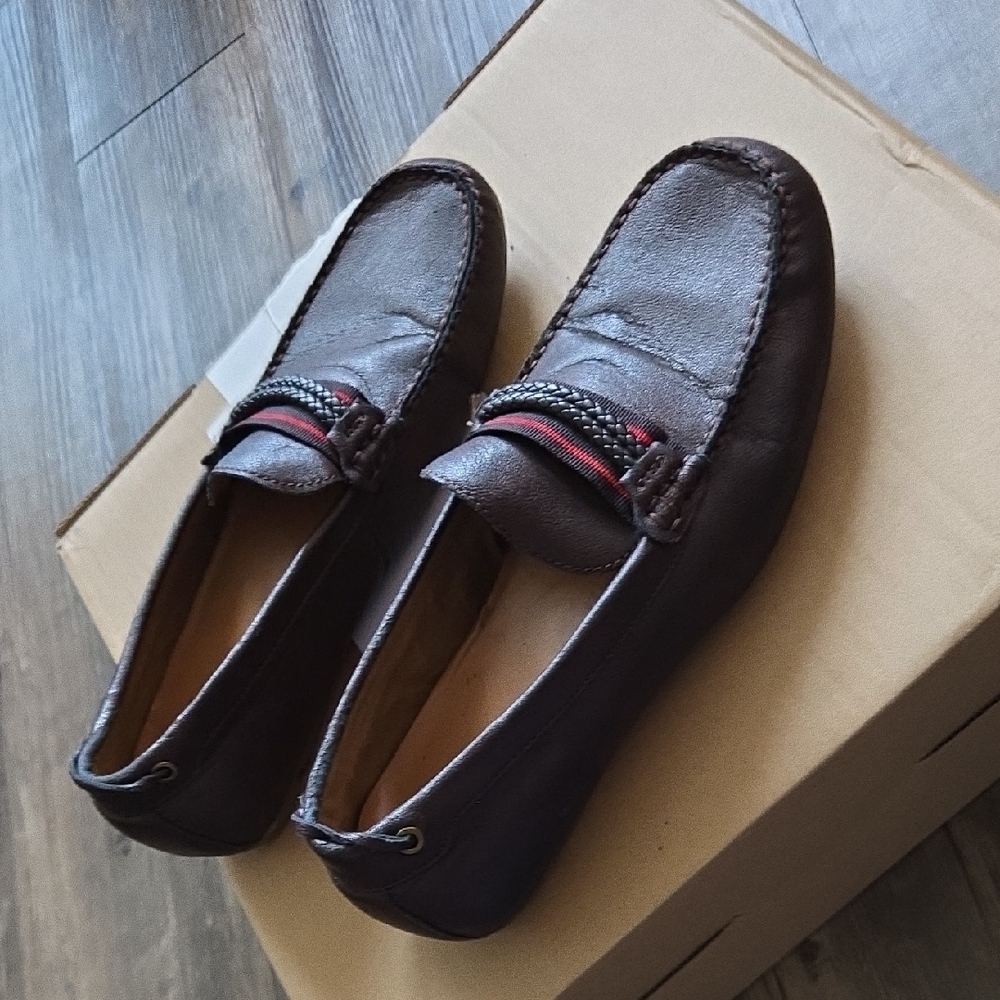 Aldo Men's Brown Loafers with Red Accents sz. 8 Used fit 9.5 - Picture 2 of 9